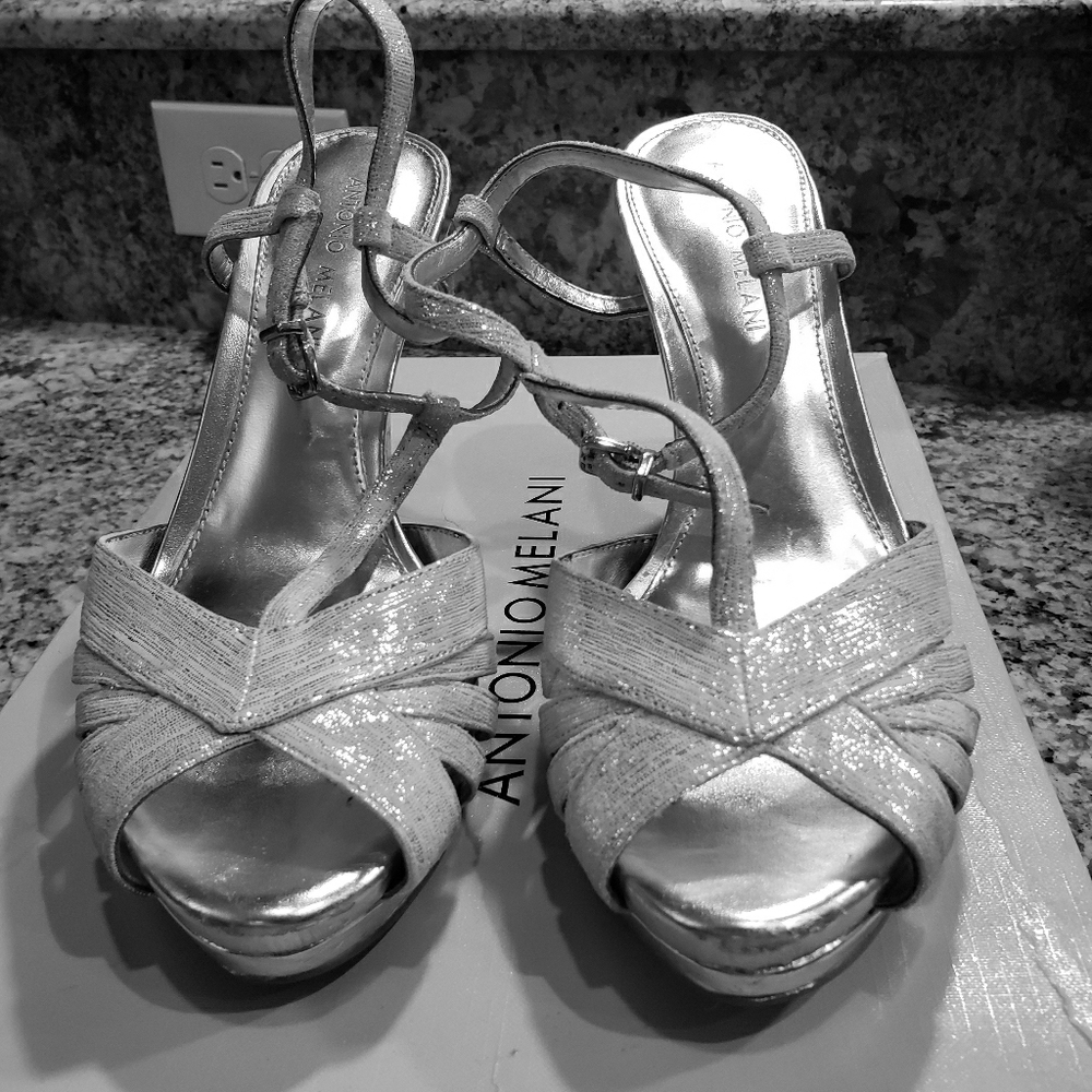 Silver evening high heels